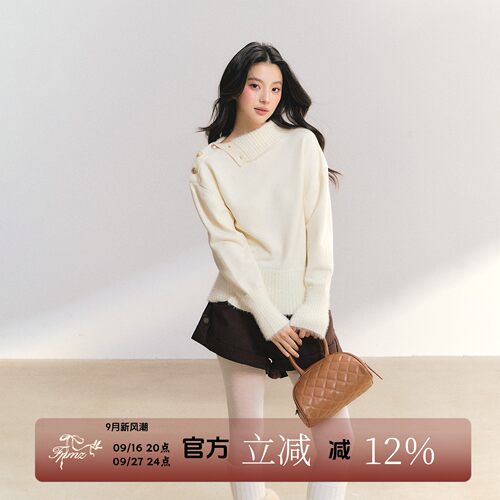 FPMZ【月光协奏曲】小香风斜排扣翻领针织衫简约百搭冬女厚毛衣