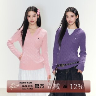 FPMZ【风絮轻衫】连帽v领小口袋修身麻花纹套头毛衣简约韩系上衣