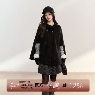 FPMZ娃娃领设计感简约纯色斗篷外套气质千金风上衣披风呢子大衣