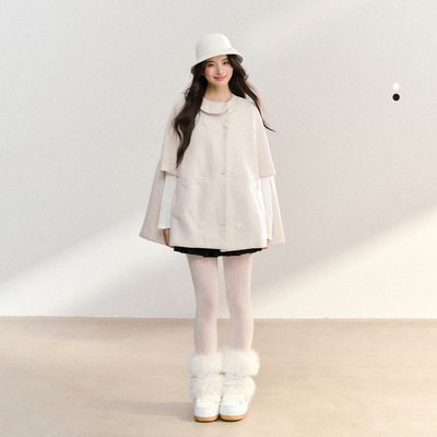 FPMZ娃娃领设计感简约纯色斗篷外套气质千金风上衣