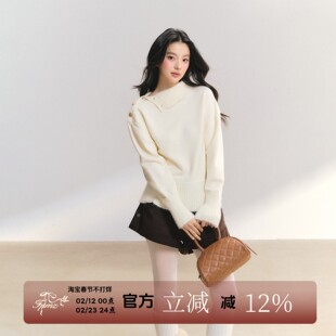 FPMZ【月光协奏曲】小香风斜排扣翻领针织衫简约百搭冬女厚毛衣