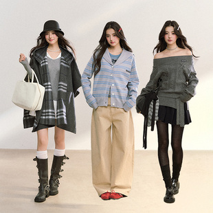 FPMZ海军领开衫+一字肩毛衣+双面穿斗篷
