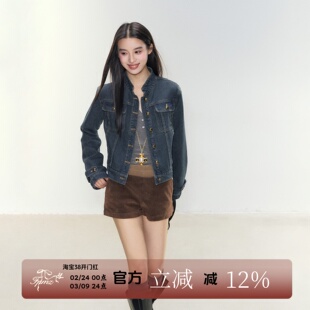 FPMZ【街角晚风】小立领编织牛仔小香风扣外套短夹克上衣修身百搭