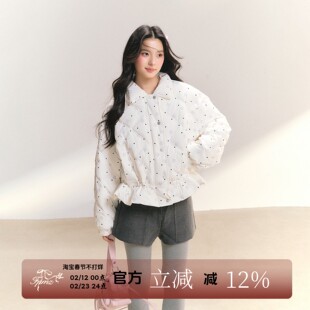 FPMZ【初雪赴约】下摆抽绳花边翻领90白鸭绒羽绒服保暖外套冬女厚