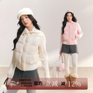 FPMZ【心动信号】修身麻花袖翻领排扣90白鸭绒羽绒服棉服外套冬女