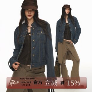 FPMZ【街角晚风】小立领编织牛仔小香风扣外套短夹克上衣修身百搭