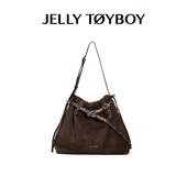 JTB重构垃圾袋.新款 松弛包包女士棕色复古麂皮包大容量单肩斜挎包