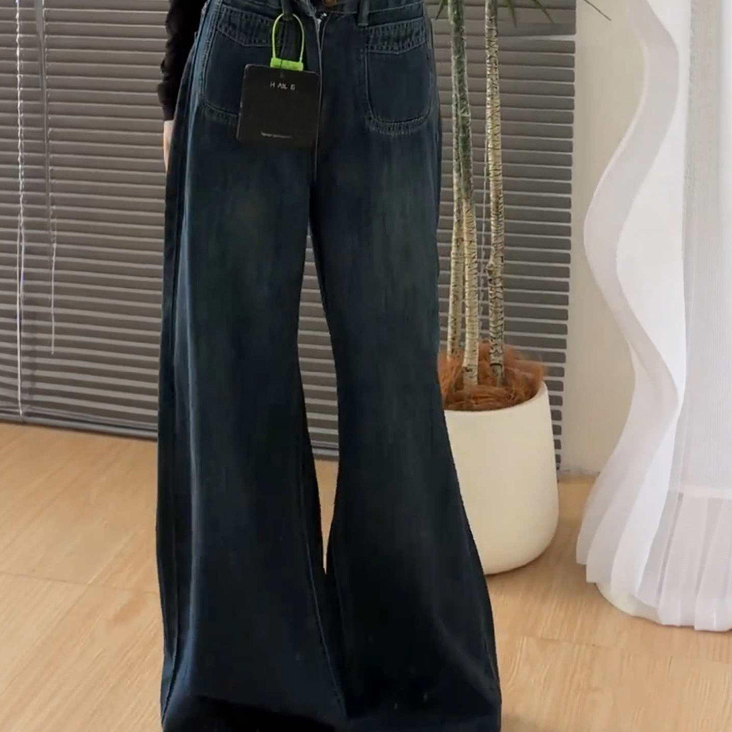 复古阔腿牛仔裤女款大码春季小个子胖mm宽松梨型身材bf慵懒风裤子