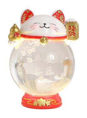 水晶球招财猫家居乔迁送礼发光小夜灯桌面摆件工艺品礼品装饰