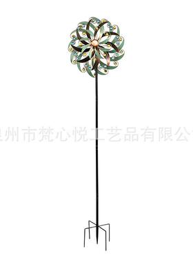 春季铁艺风车地插创意户外田园景区庄园装饰铁艺双面旋转风车