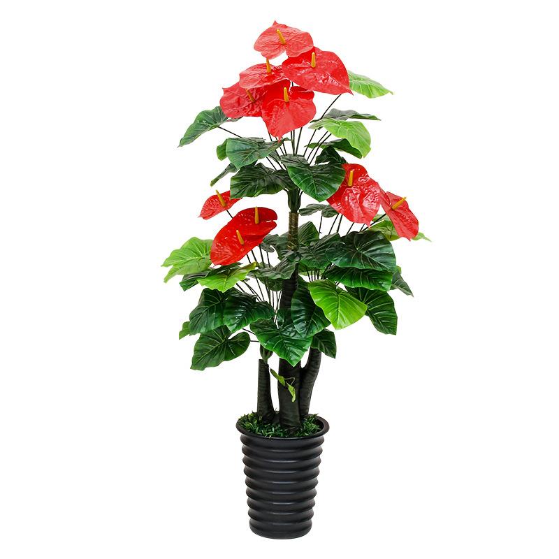 大型室内仿真绿植摆件客厅玄关装饰假花红掌盆栽植物塑料盆景摆饰