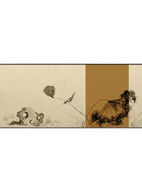 新中式禅意装饰画单幅横幅莲蓬挂画茶室书房国画客厅沙发卧室国画