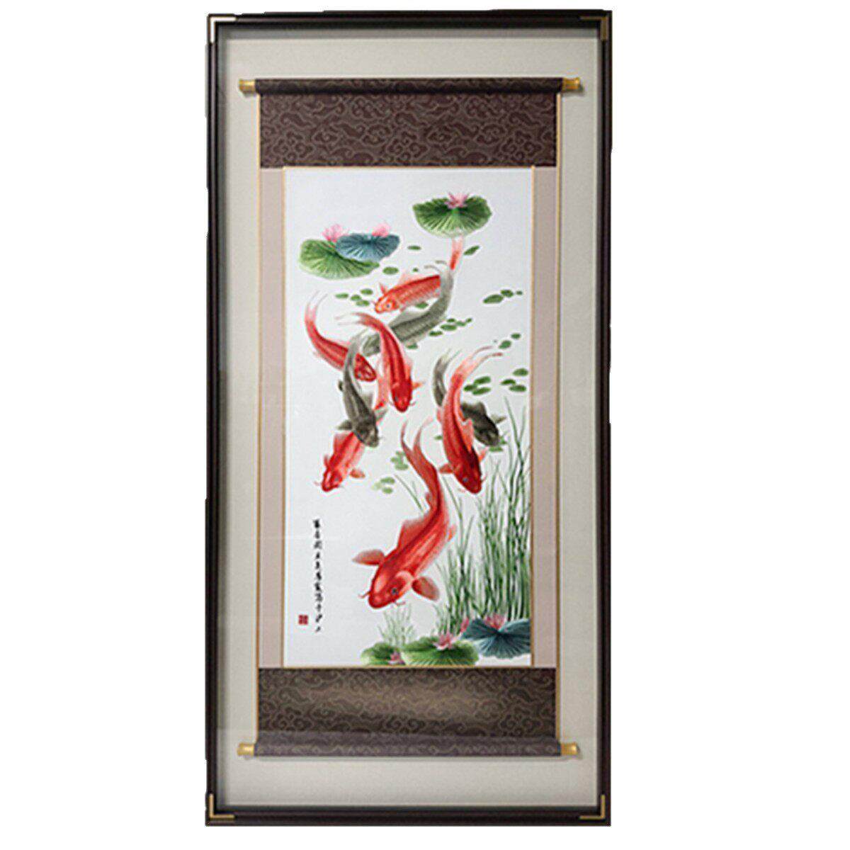 苏绣入户过道玄关装饰画端刺绣3d立体墙壁画鱼图新中式走廊画