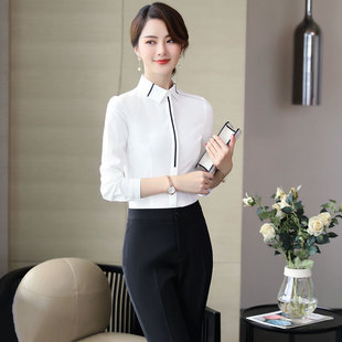 工作服职业装 2020秋天新款 酒店打底配西装 白色衬衫 OL寸衣 女士长袖