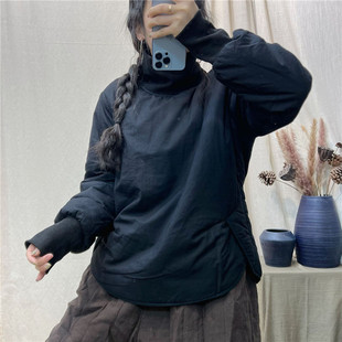 纯色高领套头卫衣冬季棉服休闲加厚棉袄外套女不规则时尚短款上衣