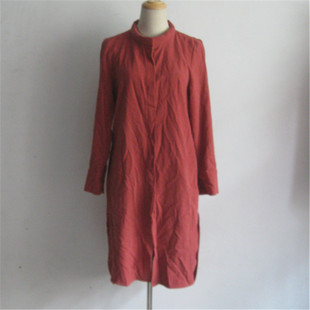 秋季新款棉麻中长款连衣裙单排扣立领衬衫裙开衫风衣外套裙子特价