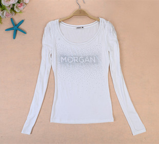 祥云冉冉家外贸原单韩版烫钻莫代尔基本款百搭打底圆领T恤女长袖