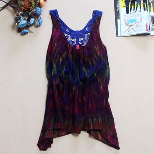 祥云冉冉家外贸纯棉加大码女装渐变印花蕾丝刺绣镂空蝴蝶背心女夏