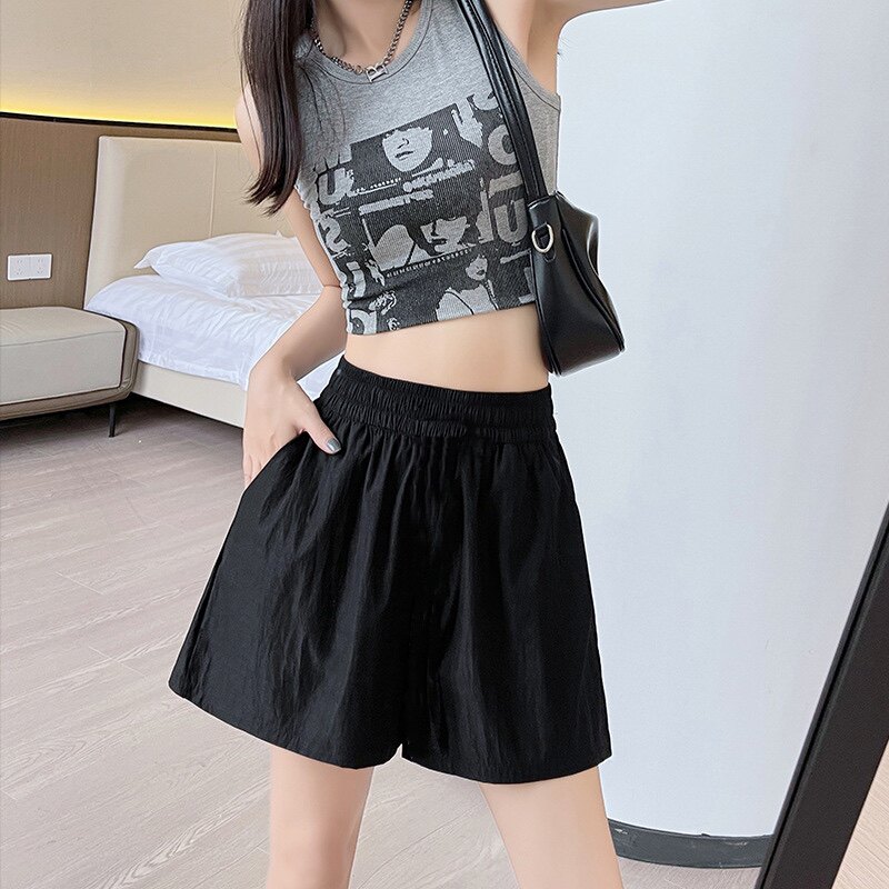宽松冰丝短裤女夏季薄款2025新款垂感女士休闲高腰大码阔腿四分裤