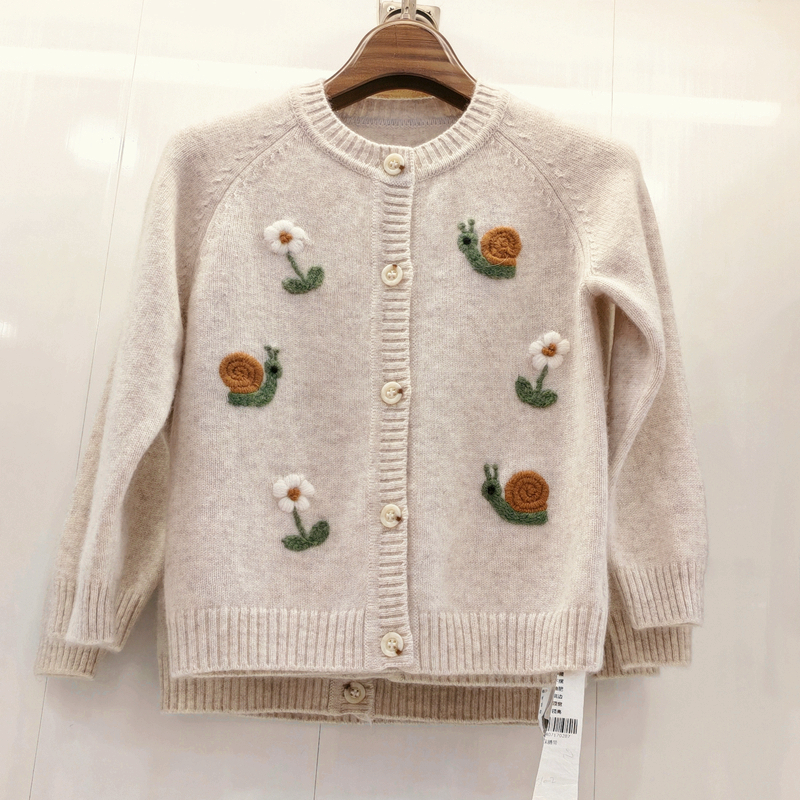 绣花蜗牛儿童羊绒衫女童毛衣开衫