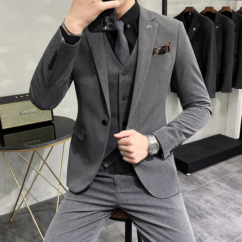 HIGH-END SUIT SUIT BUSINESS FORMAL WEAR WEDDING GROOM SENIOR KOREAN VERSION SLIM GROOMSMENS DRESSES FAT BLAZERS