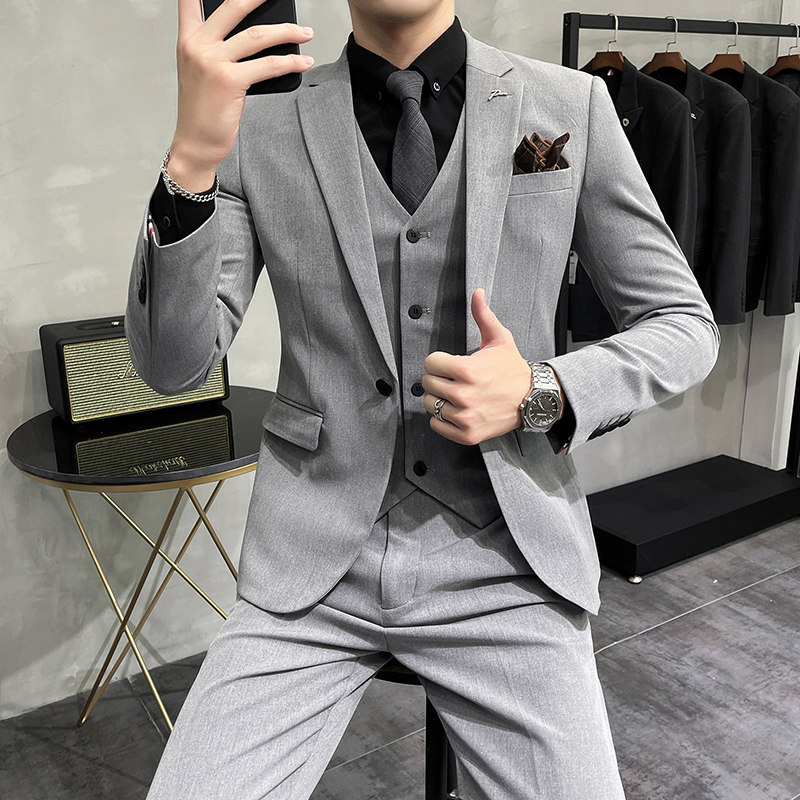 HIGH-END SUIT SUIT BUSINESS FORMAL WEAR WEDDING GROOM SENIOR KOREAN VERSION SLIM GROOMSMENS DRESSES FAT BLAZERS