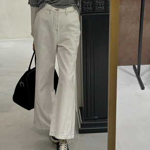 原创撞色线牛仔裤 简约宽松高腰直筒九分裤 刺绣设计感水洗长裤女