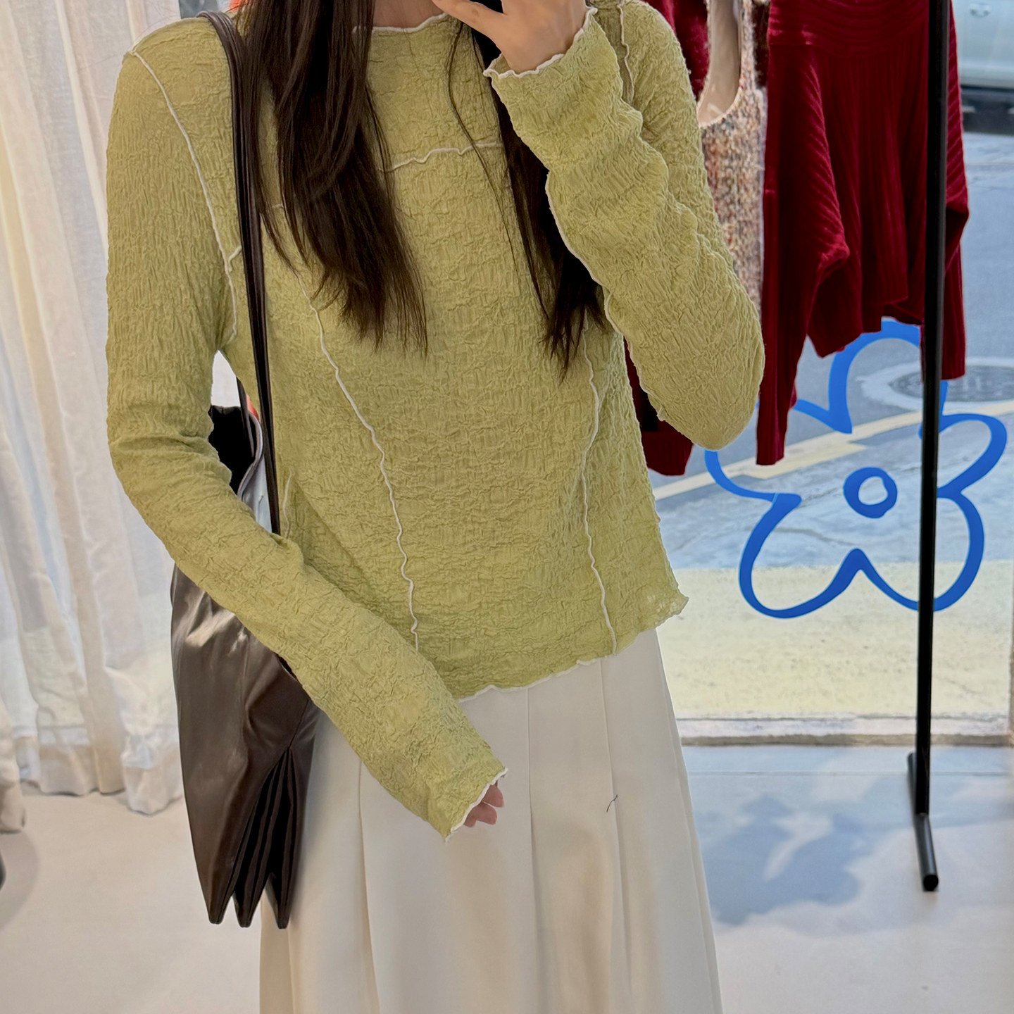 设计师原创乱褶长袖密边T恤