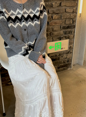 NW8 0EN《Solitude》复古提花毛织外套羊毛毛衣单排扣气质上衣女