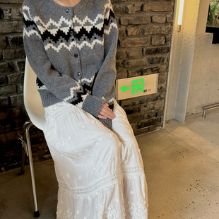 NW8 0EN《Solitude》复古提花毛织外套羊毛毛衣单排扣气质上衣女