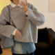宽松型卫衣 慵懒风针织毛呢羊毛上衣 潮流款 灰色乳白拼色复古慵懒