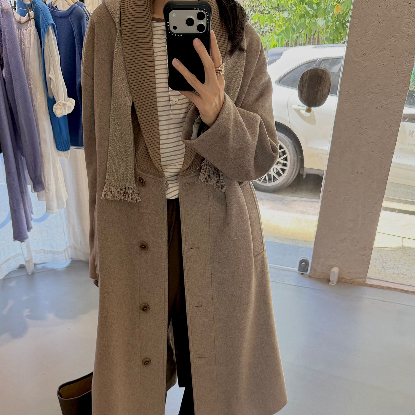 设计师原创拼毛织呢料大衣