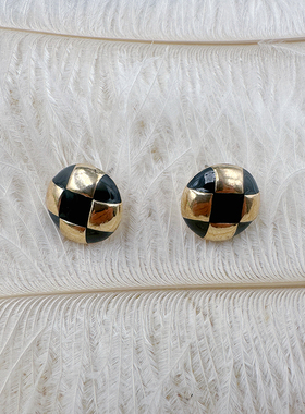 vintage黑色耳钉复古年代经典小香风耳环小巧百搭耳夹【C301】