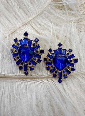 新款轻奢时尚耳钉蓝色气质耳环百搭蓝色桃心银针女【C075】