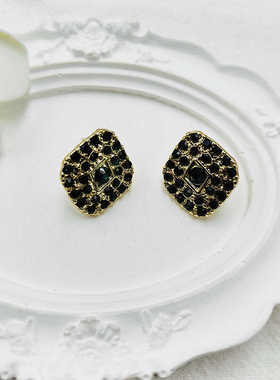 绿色水钻耳饰方形耳钉银针新款时尚设计感轻奢耳环日韩【C012】