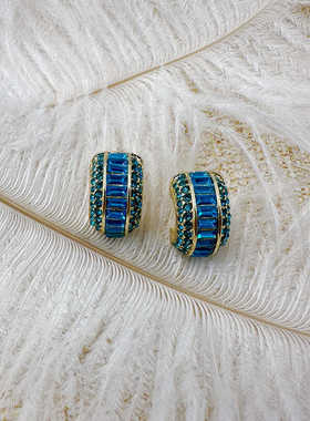 欧美小众ins耳饰嘻哈饰品镶嵌蓝色钻设计感C型百搭耳环【C082】