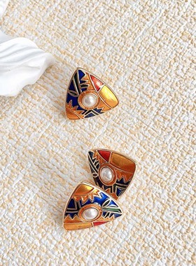 新款金色多彩高级感复古金属耳饰法式女耳钉小众耳饰【B238】