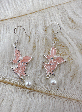 小清新甜美耳饰森系温柔超仙蝴蝶珍珠流苏耳饰吊坠耳钩【】C422