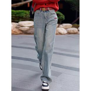 女士直筒裤2025早春牛仔裤子美式高街显瘦宽松覆古胖mm窄版阔腿裤