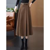 毛呢裙子女2025新款 秋半身裙长款 显瘦百褶裙冬高腰气质a字裙伞裙