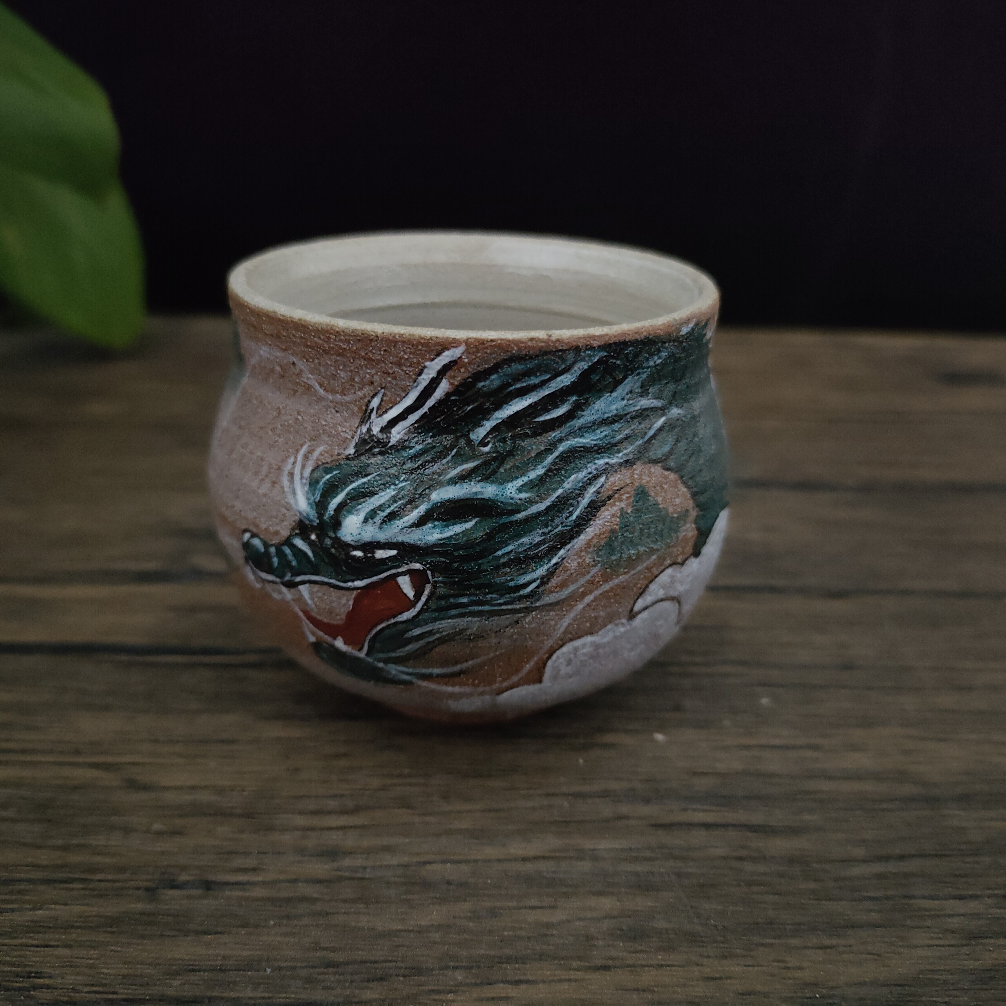 粗陶手绘龙纹茶杯主人杯龙杯手拉坯陶瓷品茗杯高级茶杯志野杯孤品