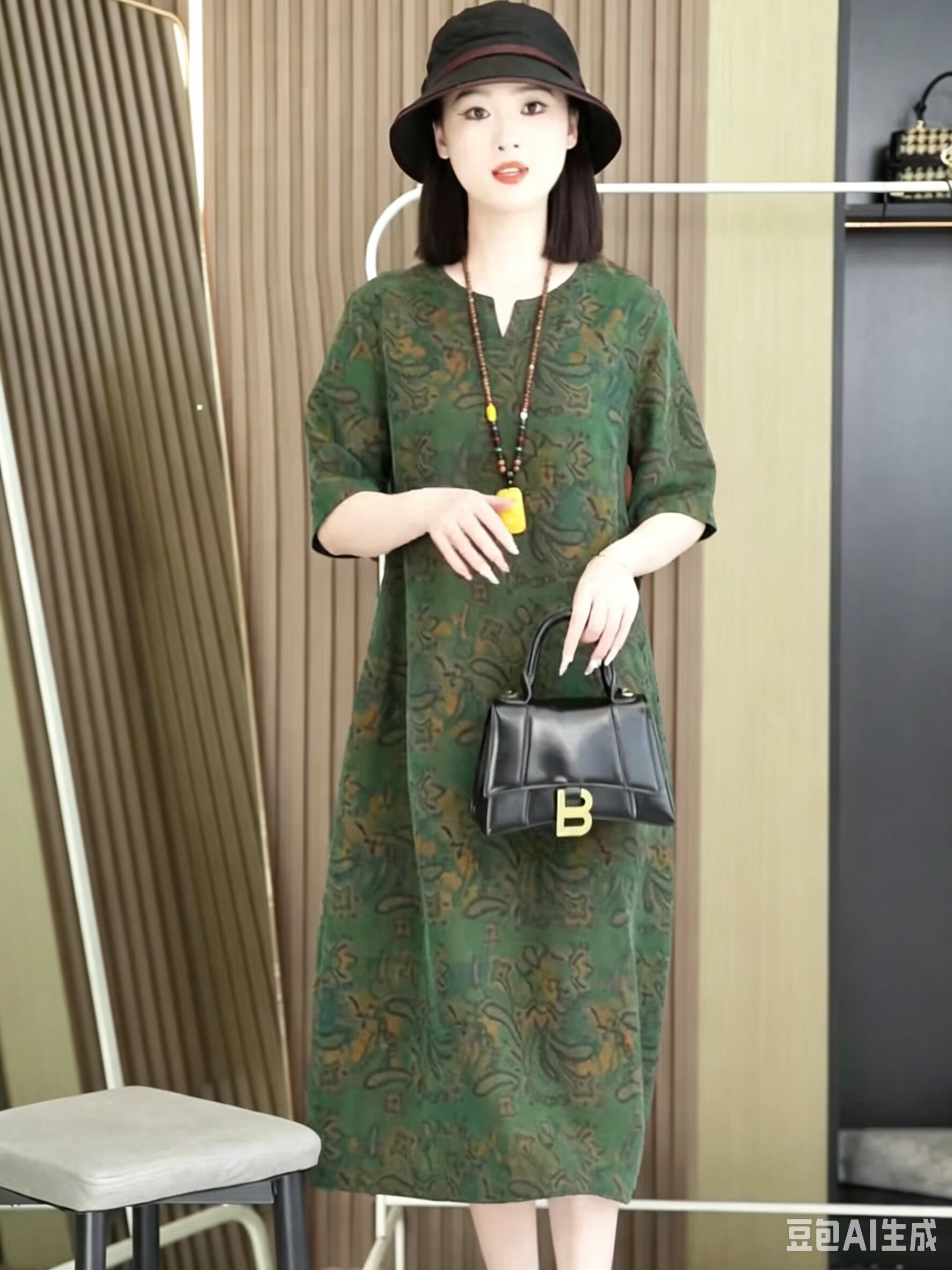 香云纱桑蚕丝连衣裙2026新款女简约风格宽松中长款中老年妈妈裙紫