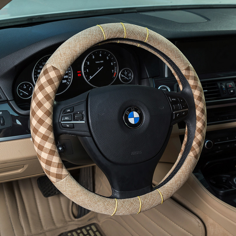 方向盘套 通用型夏季四季女 韩国 可爱亚麻粗布吸汗汽车把套内饰