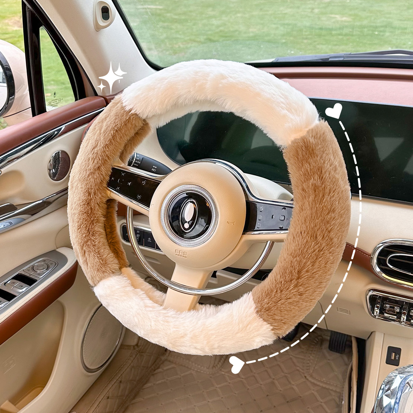 长毛绒四拼汽车通用方向盘套冬季保暖防冻手可爱简约女把套保护用