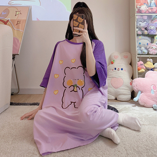 加肥加大码300斤短袖纯棉睡裙夏季薄款睡衣女宽松纯欲休闲家居服