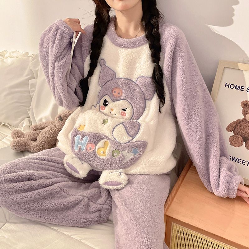 加肥大码200胖m珊瑚绒睡衣女冬季