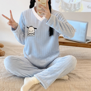 新款睡衣女秋冬季加厚珊瑚绒公主风可爱保暖法兰绒大码家居服套装