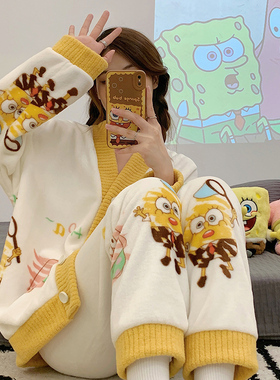 珊瑚绒大码睡衣女200斤胖m冬季加绒加厚法兰绒秋冬开衫家居服套装