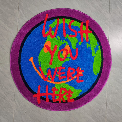 Tufting地毯笑脸圆形卡通wish you were here地毯地垫坐垫可定制