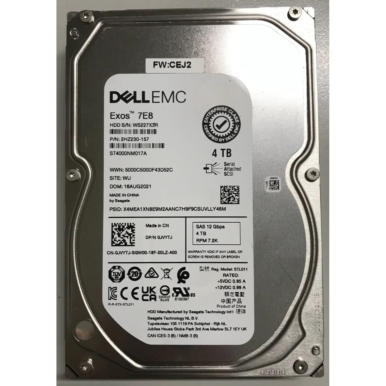 DELL EMC 0KRM6X ST4000NM017A服务器硬盘 4T SAS 12GB 7.2K 4TB